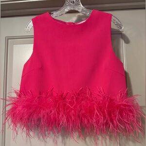 Pink Feather Trim Sleeveless Top